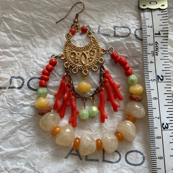 Aldo stone & faux coral boho earrings - Picture 4 of 4
